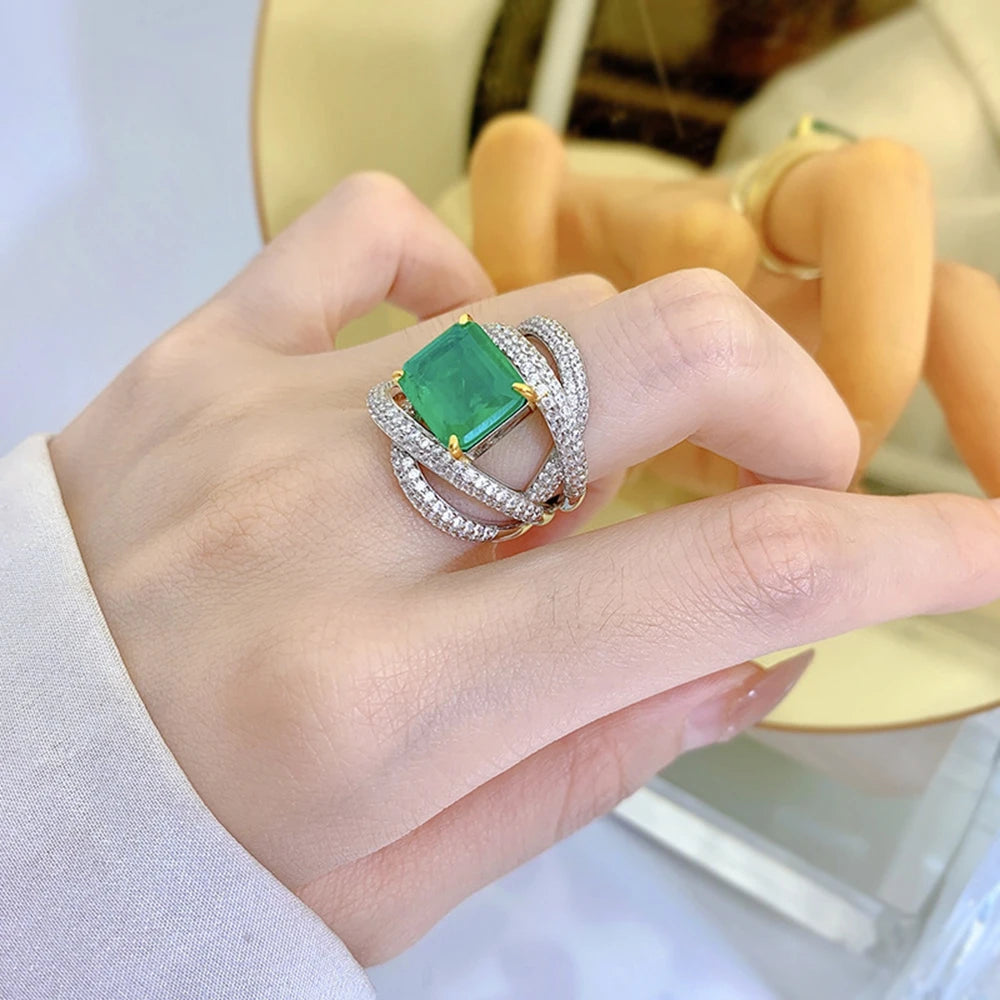 WUIHA Real 925 Sterling Silver Emerald Cut 5 Carat Emerald Simulated Moissanite Gemstone Ring for Women Gifts Drop Shipping