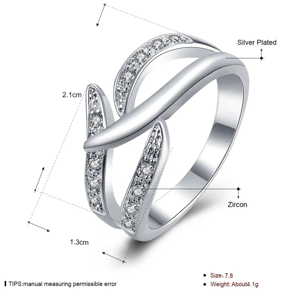 Color Silver Ring Princess Style Cubic Zirconia Ring Women lady Jewelry Engagement Wedding Party Austrian Crystal cute