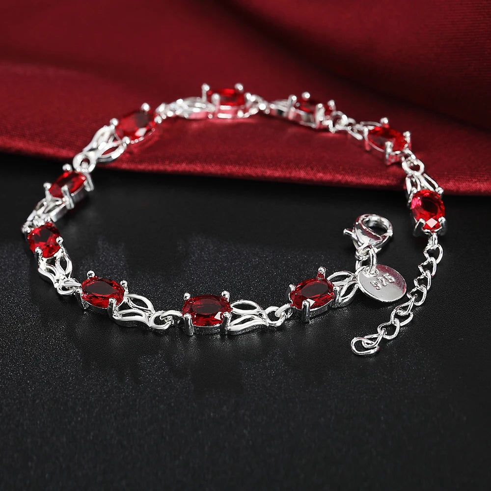 Women 925 Sterling Silver Chain Link Bracelet Jewelry Ruby Sapphire Amethyst Gemstone Bracelet 2021 Wedding Party Christmas