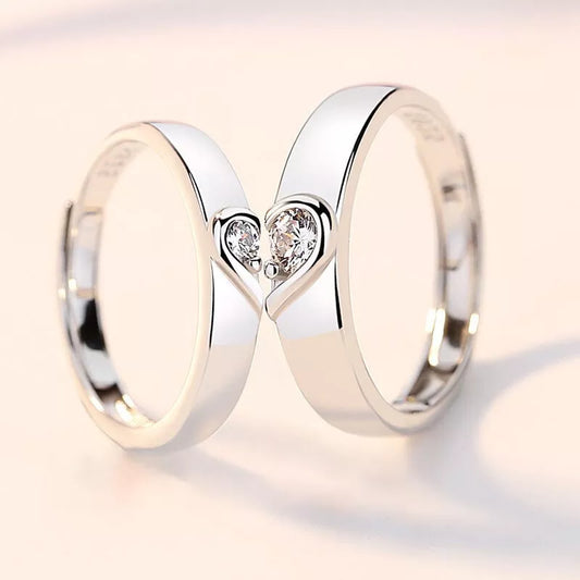 New Silver Plated Couple Ring For Lovers Forever Endless Love Heart Zircon Ring Adjustable Open Ring Wedding Engagement Jewelry