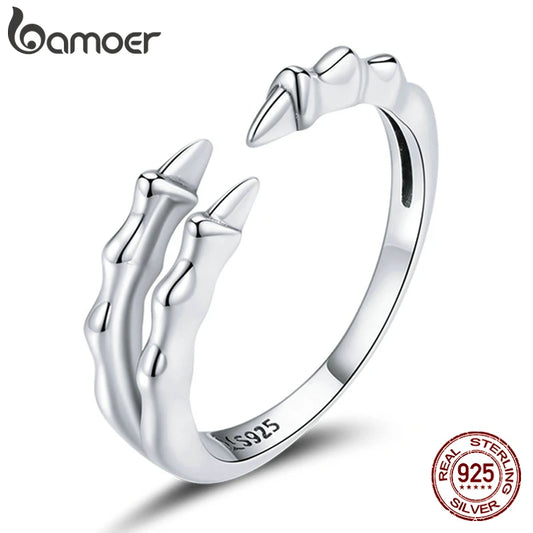 bamoer Authentic Dark Claw Open Ring 925 Sterling Silver Ring for Women Monster Wolverine Adjustable Ring Jewelry Anillo SCR728