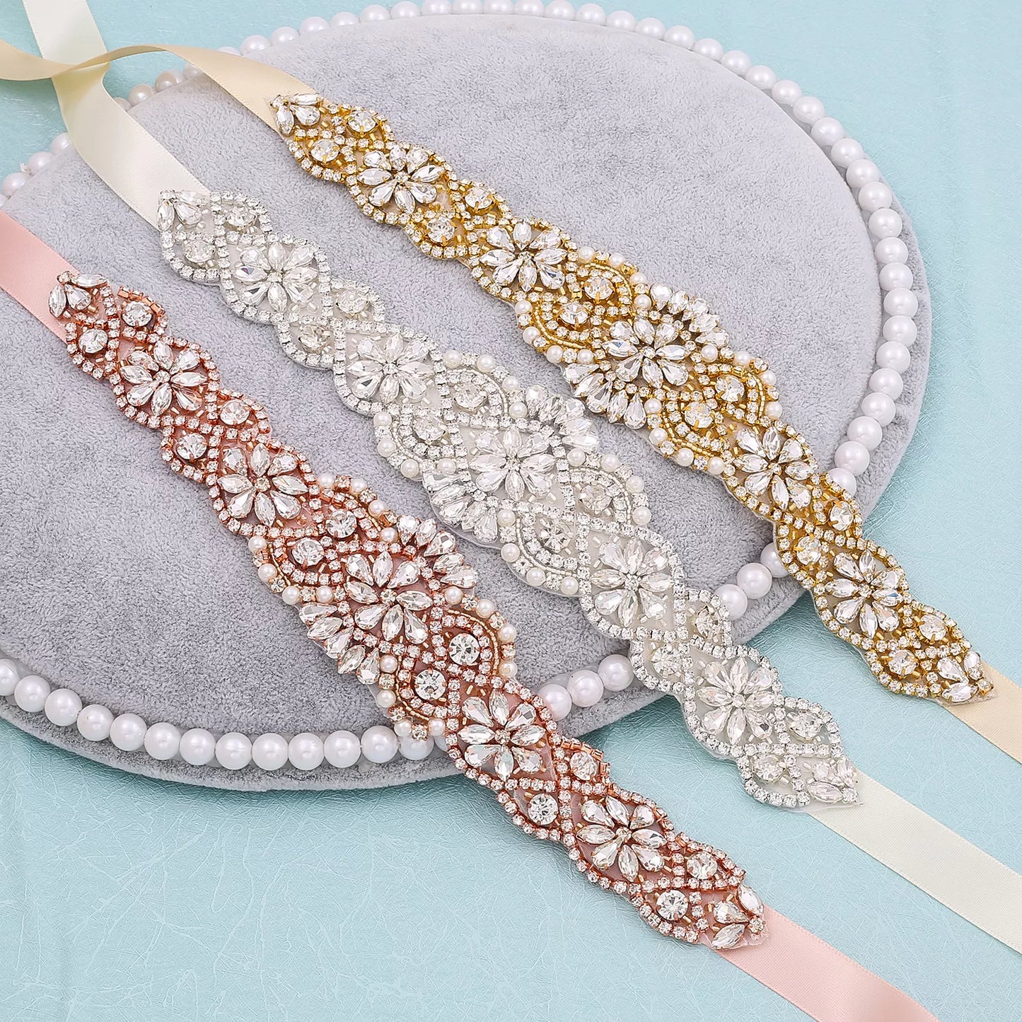 NZUK Silver Gold/Rose Gold Rhinestone Wedding Dress Belt  Crystal Wedding Belts Satin Wedding Accessories Bridal Ribbon Belts