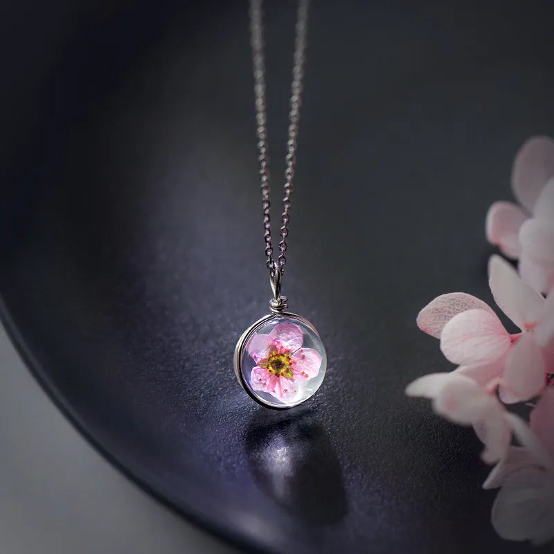 Modian Charm Luxury Round Peach Flower Pendant Necklaces For Women 100% 925 Sterling Silver Fashion Chain Fine Jewelry Bijoux