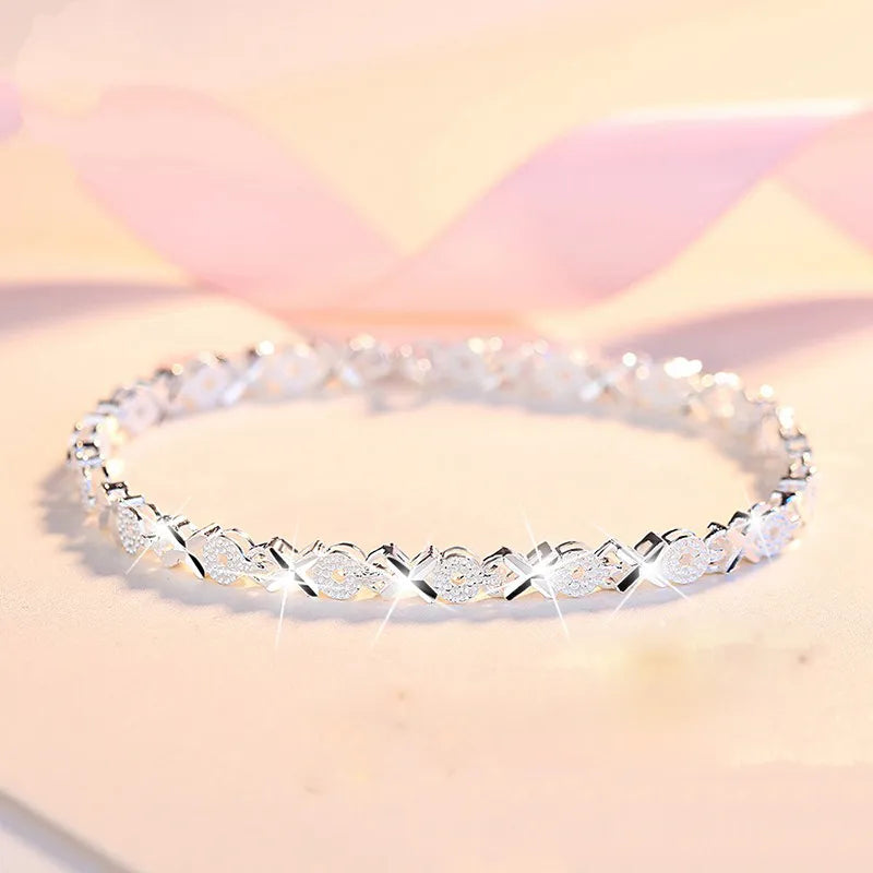 925 Sterling Silver X Bracelets Zircon Cross Charm Bracelets For Women Paired Bracelets Accessories Silver 925 Jewelry Bangles