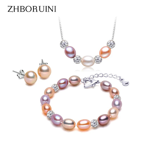 ZHBORUINI Fashion Necklace Pearl Jewelry sets Natural Pearls Drop Pearl 925 Sterling Silver Necklace Earrings Pendants For Women