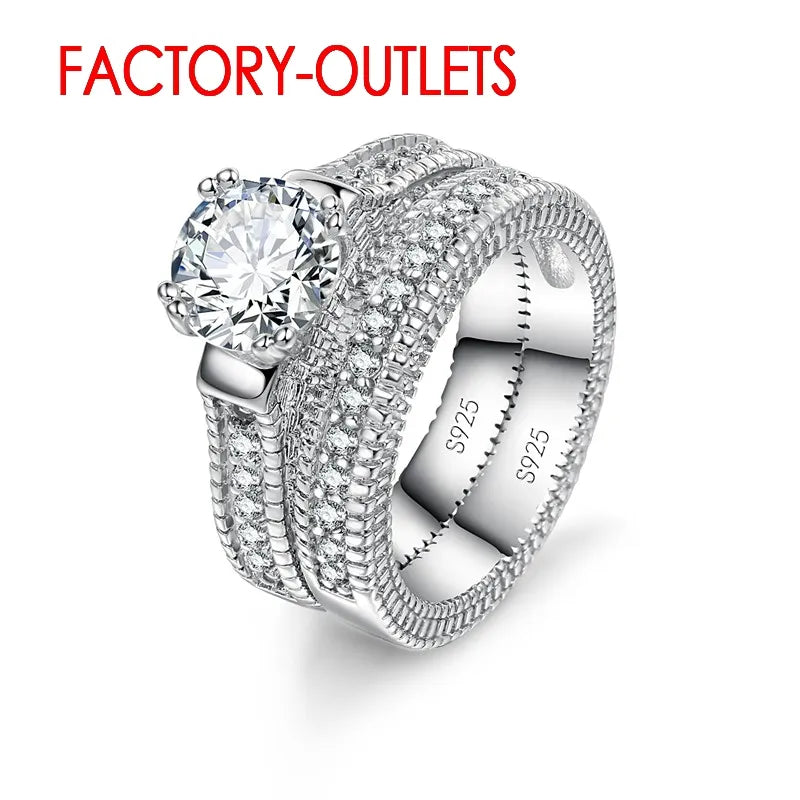 925 Sterling Silver Wedding Ring Unisex Romantic Fashion Jewelry Cubic Zirconia Prong Setting  Wholesale