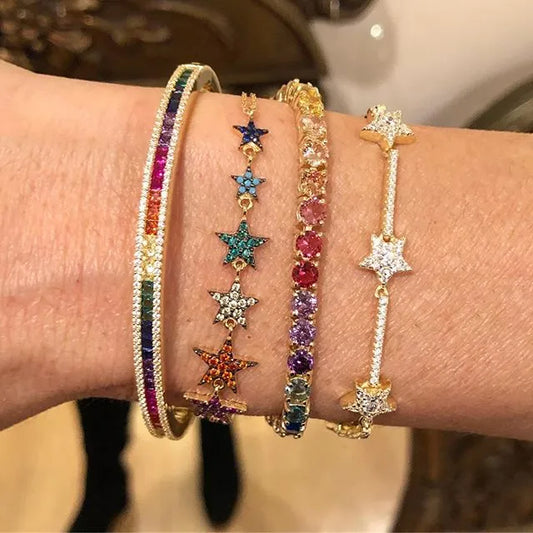 Trendy Zirconia Crystal Stars Slave Chain Bracelet For Women Finger Hand Silver Color Stars Charm Bracelets Delicate CZ Bracelet