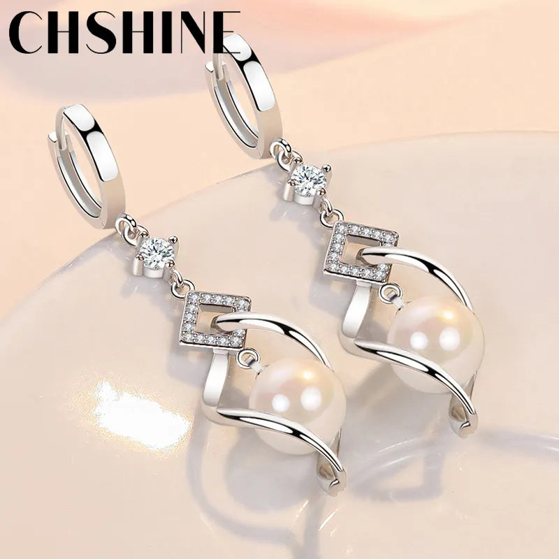 CHSHINE 925 Sterling Silver Natural Pearl Rotate Earrings for Women's Wedding Gift Fashion Jewelry