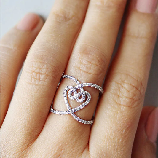 Huitan Fashion Hollow Love Wide Rings for Women Simple Stylish 2022 New Modern Jewelry for Party High Quality Cubic Zircon Rings