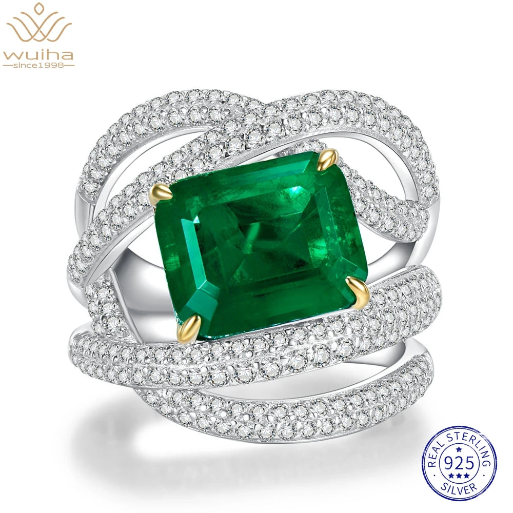 WUIHA Real 925 Sterling Silver Emerald Cut 5 Carat Emerald Simulated Moissanite Gemstone Ring for Women Gifts Drop Shipping