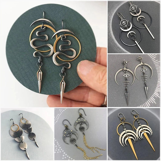 Snake Irregular Geometric Spiral Earrings Vintage Silver Color Creative Female Awl Small Pendant Earrings Wholesale Jewelry Gift