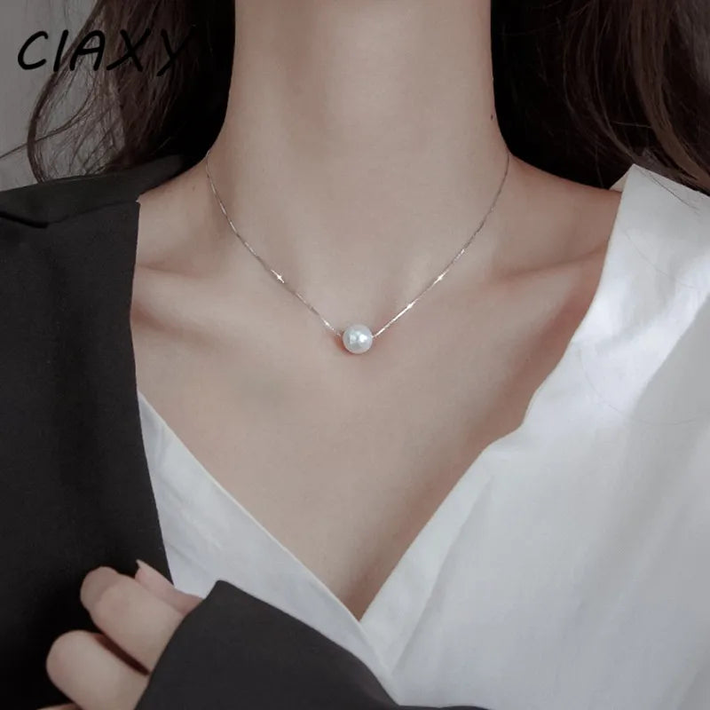 CIAXY Silver Color Pearl Necklace for Women Luxury Clavicle Box Chain Choker Kpop Small Fresh Jewelry 2022 Hot Sale