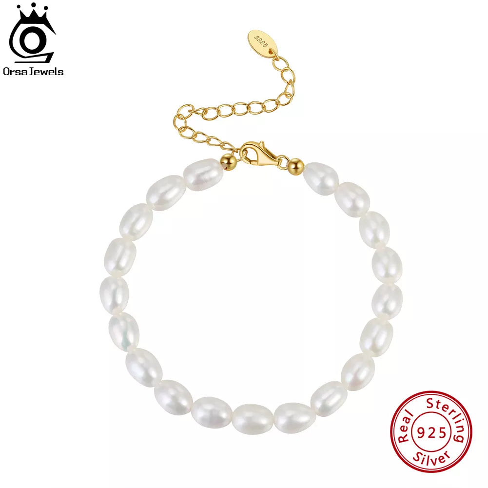 ORSA JEWELS Natural Pearl Bracelets for Women 14K Gold 925 Sterling Silver Bracelets Bridal Party Prom Pearls Jewelry GPB11