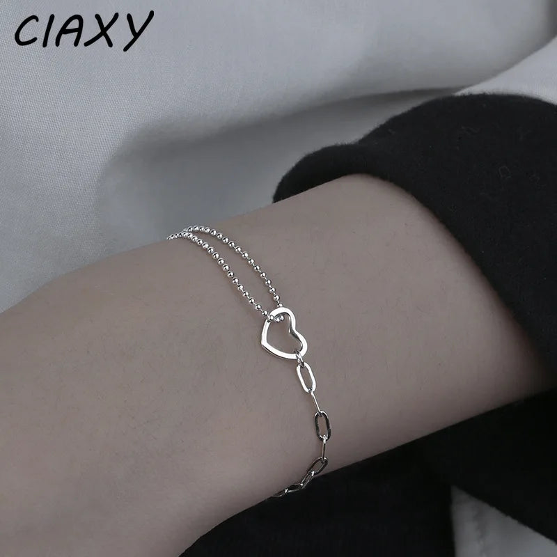 CIAXY Silver Color Double Stitching Chain Bracelets for Women Personality Hollow Love Bracelet Creativity Jewelry pulseras mujer