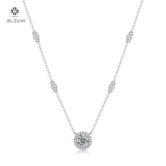 JIUZUAN 100% 925 Sterling Silver 1 Carat D Color Moissanite Drop Necklace Sparkling Engagement Wedding Party Fine Jewelry