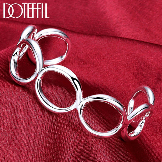 DOTEFFIL 925 Sterling Silver Round Circle Bangle Bracelet For Woman Wedding Engagement Fashion Charm Party Jewelry