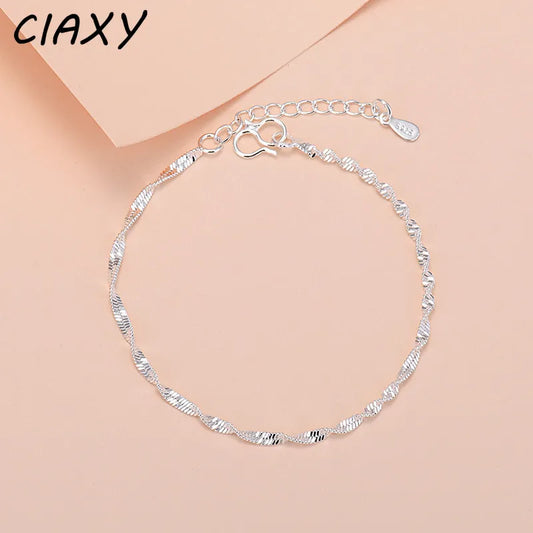 CIAXY Silver Color Water Wave Bracelets for Women Students Small Fresh Chain Bracelet Simple Jewelry Wholesale pulseras mujer