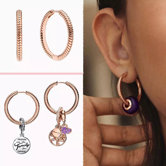 New 925 Sterling Silver Pendiente Gold Charm Hoop Earrings For Women Earrings Fit Original Charms Earrings Fine Jewelry Joyas