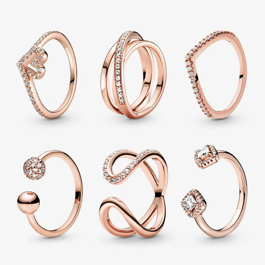 925 Sterling Silver Rings For Women Original Infinity Love Heart Engagement Wedding Ring Rose Gold Crystals Luxury Jewelry