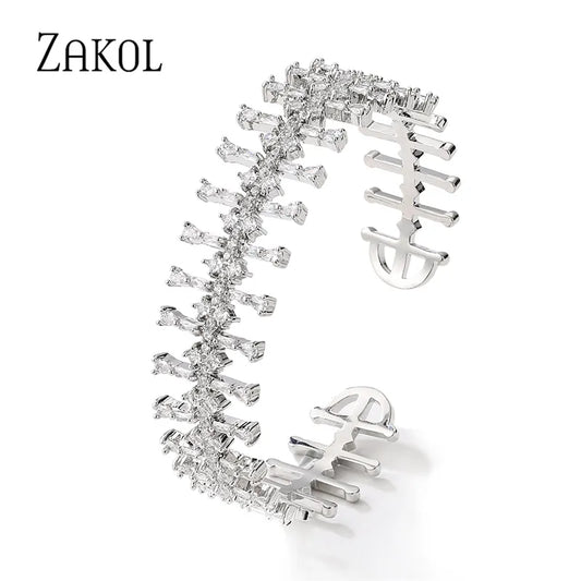 ZAKOL Brand 11 style Vintage Geometric Cubic Zirconia Cuff Bracelet Bangles for Women Luxury Evening Party Wedding Dubai Jewelry